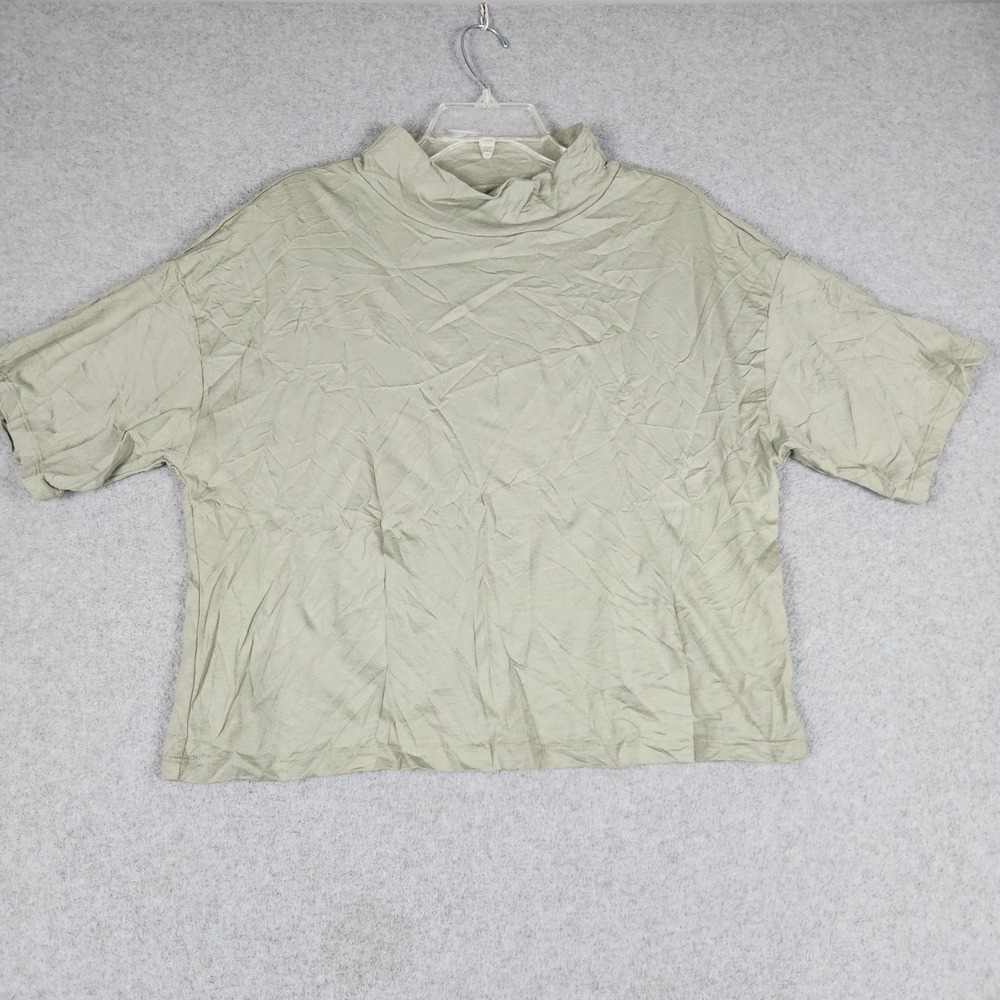 LOFT T-Shirt Womens Small Green Cotton Boxy Short Sleeve Mock Neck Everyday Wear
